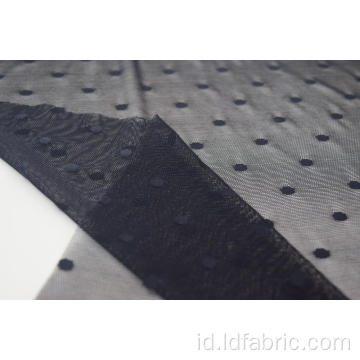 Nylon Metallic Spandex Black Dots Mesh Fabric